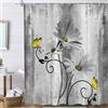 ASDCXZ Rustico Fattoria Tenda da Doccia 180x200 cm, Fattoria Annata Grigio Margherita Fiori Farfalla Impermeabile Bagno Tenda Poliestere Tessuto Lavabile Tende Doccia per Vasca da Bagno con 12 Ganci