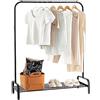 COSTWAY Stand Appendiabiti in Metallo, Appendiabiti da Terra con Barra Ripiano e Piedini Regolabili, Ideale per Camera da Letto e Soggiorno, 112x42x145 cm