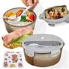 Behiruch Contenitore per il pranzo rotondo, per forno a microonde, con 3 scomparti, con posate, a prova di perdite, per il pane, per bambini, adulti, per pane e panini (grigio)