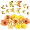 MWOOT Fiori Artificiali Assortiti 12, Teste di Rose Finte per Bouquet da sposa Centrotavola Cappello da Laurea Decorazione, Set di Fiori Finti gialli con Farfalla