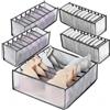 thumbgeek Scatole portaoggetti pieghevoli per cassetti, organizer in nylon, per biancheria intima, calze, motivo a quadri (5 pezzi grigio)