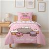 MTOnlinehandel Biancheria da letto 135 x 200, Pusheen 80 x 80 + 135 x 200, per bambini in microfibra, rosa, morbida e confortevole (gatto di Pusheen)