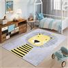 TAPISO Emma Tappeto Gioco Bambini Giochi Cameretta Stanza Bambini Stampato Morbido Grigio Giallo Leone Multicolore Antiscivolo Lavabile in Lavatrice 80 x 150 cm