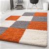 Carpetsale24 Tappeto pelo lungo, colore terracotta, disegno dei quadrati, 3532, tappeto rettangolare, Tappeto soggiorno, 200 x 290 cm