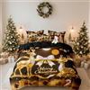 DXHOME Set di Biancheria da Letto di Natale 155x220 Oro Nero Motivo Invernale di Natale per Ragazze e Ragazzi, Idee Regalo per Bambini, Morbida Biancheria da Letto in Microfibra con Cerniera e 2