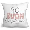 Mugffins Cuscino Compleanno 90 - En italiano - Buon compleanno! Rosa - Idee Regali Divertenti - Rivestimento e Imbottitura (40x40 cm). Tatto Cotone