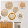 Dokeno Set di 6 cestini decorativi da parete in rattan, rotondi, in tessuto naturale, cesti piatti in vimini, da appendere in tessuto, per bagno, camera da letto, soggiorno