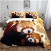 XCQHZYQ Copripiumino Matrimoniale 220x240 cm Panda Rosso Arancione Animale Set Copripiumino Cotone Poliestere Parure Letto con 2 Federe, Set di Biancheria da Letto per Bambini Adulti