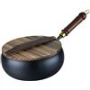 YJDOORPLAY Padella - Ferro Tradizionale Nero Forgiato a Mano - Wok Senza Rivestimento a Pancia Grossa - per Bruciare, Soffriggere, Cucinare in Cucina (pentola da 28 cm + coperchio in legno)
