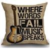 Smooffly Federa per cuscino vintage con scritta Where Words Fall Music Speaks, federa per cuscino con chitarra, 18 x 18 cm, su entrambi i lati, 45 x 45 cm