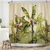 ASDCXZ Tenda da Doccia Motivo Foglie di Banana e Palma, 180 x 180 cm, Vintage, Lavabile, in Poliestere, Impermeabile, per Vasca da Bagno con 12 Ganci