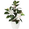Oairse Pianta artificiale di camelia 28 cm, piante finte in vaso, piante finte di camelia in vaso con fiori finti bianchi, piccolo bonsai per casa, camera da letto, ufficio, scrivania, decorazione