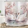 ASDCXZ Cigno Tenda da Doccia 180x200 cm, Acquerello Romantico Cigno con Collo Incrociato Rosa e Prugne, Tenda da Bagno Lavabile in Poliestere, Tessuto Impermeabile per Vasca da Bagno con 12 Ganci