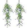 milaosk 2 Pezzi Piante Pendenti Artificiali con Fiori Viola Pianta Finta da Interno e Esterno Sospesa Edera Finta Plastica Decorazione per Giardini Casa Festa Matrimonio