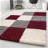 Carpetsale24 Tappeto pelo lungo, colore rosso, disegno dei quadrati, 3530, tappeto rettangolare, Tappeto soggiorno, 200 x 290 cm
