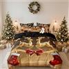 DXHOME Biancheria da Letto 155 x 220 Natale Oro Rosso Microfibra Morbida per Adolescenti per Ragazze Ragazzi Regali per Bambini Copripiumino con Cerniera + 1 Fodera per Cuscino 80 x 80 cm