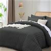 Funky Gadgets Set Copripiumino Matrimoniale Antracite, Set Biancheria da Letto di Lusso in Microfibra Satinata a Righe per Hotel con Federe, Copripiumini Reversibili Ultra Morbidi e Traspiranti