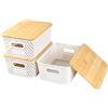 Mapille 3 Pcs Scatole Conservazione Con Coperchio Bambù 25x18x10cm Scatole Portaoggetti Cestini Portaoggetti Plastica Organizer Bagno Portaoggetti Scatole per Contenitori Armadio Cucina Bagno Ufficio