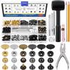 Glarks Kit di 60 bottoni automatici in pelle, 12,5 mm, 6 colori, bottoni a pressione in metallo con 8 punzoni, martello, strumenti di impostazione, matite grasse e metro a nastro per artigianato in
