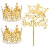 FDGGT 2 Fasce per Capelli con Corona di Perle, 1 Pezzo di Inserto di Buon Compleanno, Topper per Torta Principessa, Decorazione in Oro per Festa di Compleanno, Inserto per Torta