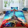 ZHUICHENG Torre eiffel 3D Set Di Biancheria Da Letto Per Adulti E Bambini,2 Pezzi Per Letto Singolo,Matrimoniale,re Size,con Tema Parigi Copripiumino E Federa,Microfibra,con Lampo singolo（135x200cm）