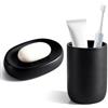 Alyxen Bicchiere Spazzolino Nero,Portasapone in Ceramica Nero Opaco,Porta Saponetta,Scatola per Sapone,Bicchiere per spazzolini da denti,Per Bagno,Cucina,Viaggi