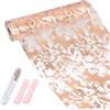 Samlonge 28CM x 20M Runner da Tavola in Oro Rosa, Runner da Tavola in Poliestere Tovaglia Glitterata Metallica con 1 Forbice e 2 Nastri per Bodas Fiestas Cumpleaños Celebraciones