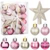 Jesustree Palline di Natale, 30 Pezzi Mini Palle Decorazioni per Albero di Natale, Ornamento in Plastica Addobbi Natalizi, Decorative per Feste di Matrimoni, Oro bianco Rosa