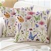 ViaElayu Federe Cuscini Divano 45x45 Primaverile Floreale Federa Cuscino da Esterno Fiori Bianco Rosa Fiori Foglie Farfalle Federe per Cuscini Decorativi da Giardino Copricuscino Set di 2