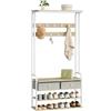 Hzuaneri Appendiabiti da Ingresso con Scarpiera, con 2 Cassetti, 9 Ganci, 32 x 80 x 180 cm Appendiabiti Indipendente per Ingresso, Soggiorno, Camera da Letto, Rovere e Bianco, HT20116W