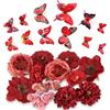MWOOT Fiori Artificiali Assortiti 12, Teste di Rose Finte per Bouquet da sposa Centrotavola Cappello da Laurea Decorazione, Set di Fiori Finti Rosso con Farfalla