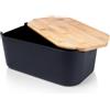 Vilde Cassetta Pane Contenitore con Tagliere in Legno, 33 x 18,5 x 12 cm, Colore Nero