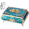 SUMNACON Carillon musicale in metallo, portagioie in stile vintage, organizer musicale con rosa in rilievo, per Natale, compleanno, San Valentino (melodia: You Are My Sunshine, blu oro)