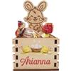 Faltec Cestino Pasquale in Legno Personalizzato, con Coniglietto, Porta Uova Kinder e Cioccolatini, Idea Regalo Pasqua - contenitore personalizzato - grafica a colori personalizzata (Modello 2)