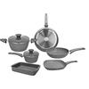 Tognana Pure Roq, Batteria di pentole e padelle, Set con 2 padelle, 2 casseruole, 1 grill quadra, 1 lasagnera, 2 coperchi trasparenti, 8 Pezzi, Alluminio, Grigio