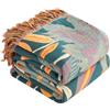 SE SOFTEXLY Coperta boho 100% cotone - copriletto in mussola double-face 150x200cm, patchwork,accogliente coperta da divano e copriletto, arancione/verde