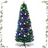 GYMAX Albero di Natale Artificiale 180 cm, Illuminato con Luci Fibre Ottiche, 28 LED Lampadine a Neve, 220 Rami Folti, Punte a Stella, Montaggio Facile, Decorazione Natalizia per Casa/Ufficio/Negozio