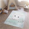 TAPISO Emma Tappeto Gioco Bambini Sala Giochi Cameretta Stanza Bambini Stampato Turchese Gufo Multicolore Antiscivolo Lavabile in Lavatrice 140 x 200 cm