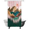 Ulticool Tenda da doccia - Natura Sole Montagne Bohemian - 120 x 200 cm - Lavabile - Anti Muffa - Impermeabile - con 8 Anelli - Verde Rosa Marrone