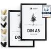 Heimlich® - Cornice per foto - A5 14,8x21 cm, Alluminio Metallo, Nero, Confezione da 2 - Cornici per collage di poster di diplomi con copertura in foglio di plastica - Montaggio a parete o da tavolo