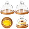 Ikerall Confezione da 2 mini espositore per torte con base in legno con cupola in vetro, campana in vetro trasparente, per dessert, formaggio, caramelle, piante grasse (per dimensioni fino a 7,6 cm)