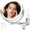 MOMOKUBA Specchio da trucco da parete, specchio ingranditore con luce 20X a doppio lato, specchio per trucco a LED da 20 cm, luci a 3 colori, regolabile in altezza, braccio pieghevole girevole,