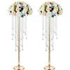 NUPTIO Vaso D'oro Centrotavola Matrimonio: 2 Pezzi 75cm Alto Cristallo Fiori Stand per Tavoli Elegante Metallo Fiori Composizione Vasi Matrimoni Compleanno Festa Anniversario Ricevimento Decorazioni