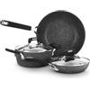 KASANOVA Batteria pentole 5 pezzi New Petra Dark, Set pentole e padelle induzione e forno fino a 180°C, Set pentole antiaderente con padella, casseruola, wok e coperchi
