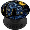 BlackCatStarryAx2 Black Cat Starry Night Van Gogh Moon Art Mom Dad Meow PopSockets PopGrip Adesivo
