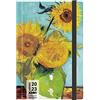 Kaos Agenda Giornaliera 2023-12 mesi con Planner - Medium 12x18,6 cm - Per Casa, Ufficio, Scuola, Università - Copertina Rigida, Elastico piatto, Segnalibro, Angoli arrotondati - Van Gogh - Girasoli