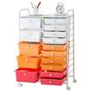 VEVOR Carrello Multiuso con Cassetti, Organizer a Doppia Fila con 15Cassetti, Carrello Portaoggetti, Telaio in Acciaio Verniciato, Ruote Girevoli a 360° con 2 Freni, per Ufficio, Garage, Rosso Sfumato