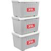 Cetomo 35L*3 Scatole di Stoccaggio con Coperchi, Contenitori in Plastica con Ruote, Clip On, Impilabili, Incastonabili, Organizzatore a Righe per Casa Ufficio, Grigio, 35L-3 Pezzi