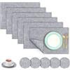 Oamwrae Set di 6 Tovagliette e Sottobicchieri, Tovagliette Rettangolari in PVC Resistenti al Calore, Tovagliette Colazione Lavabili, 45 x 30 cm - Nero e Grigio