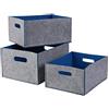 Kamino-Flam Set cestelli portaoggetti dall'aspetto feltro, cesta portaoggetti 3 pezzi, set 3 scatole di immagazzinaggio, set cestini con manici, grigio/blu